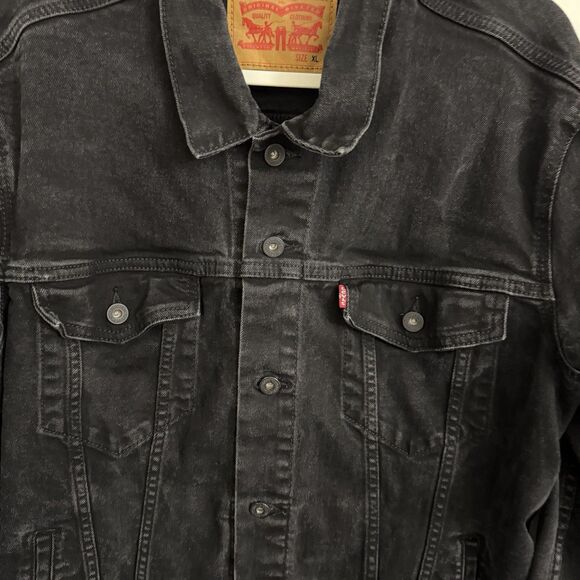 Levi's Trucker Jean Jacket Mens XL Faded Black Denim Workwear Y2K Grunge Biker - Picture 5 of 9